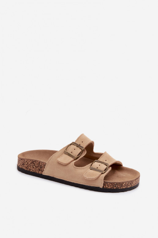 Pantoufles de Suèdes Sur une semelle en liège avec boucles beige Tavira