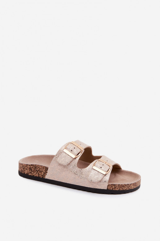 Chaussons pour femmes avec boucles couleur dorée Dobby