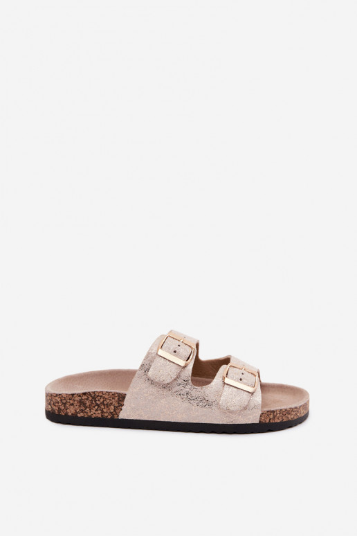 Chaussons pour femmes avec boucles couleur dorée Dobby
