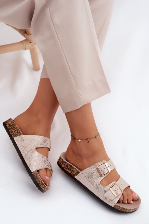Chaussons pour femmes avec boucles couleur dorée Dobby