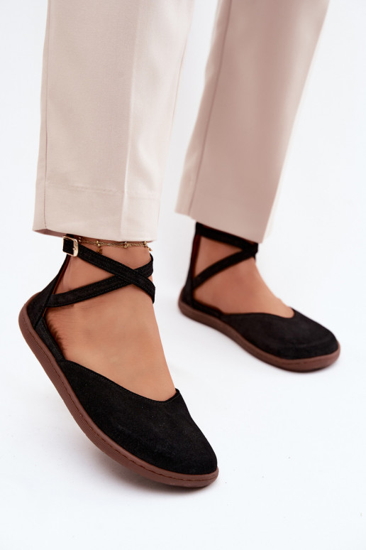 Ballerines pour femmes en faux daim avec brides Zazoo 320 couleur noire