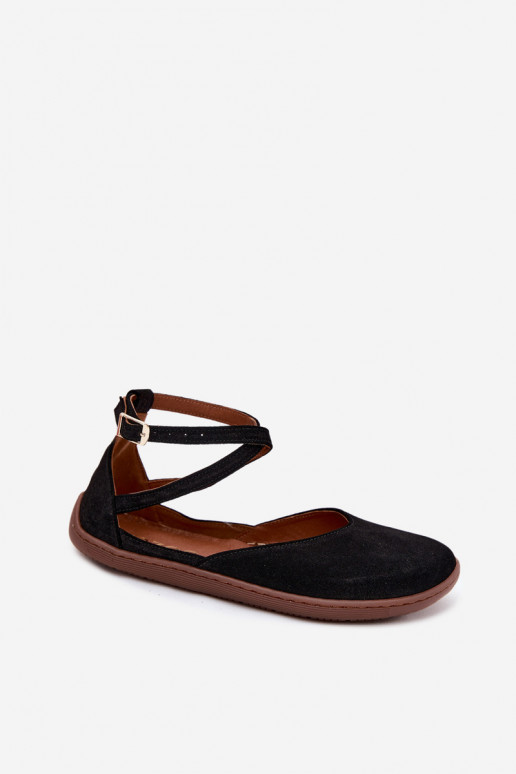 Ballerines pour femmes en faux daim avec brides Zazoo 320 couleur noire