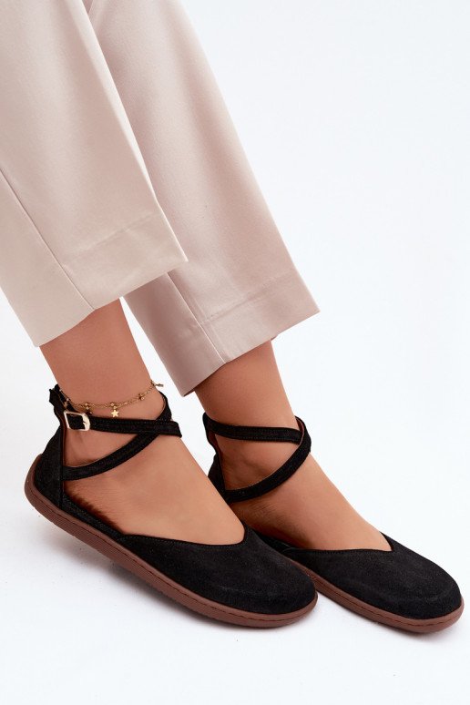 Ballerines pour femmes en faux daim avec brides Zazoo 320 couleur noire