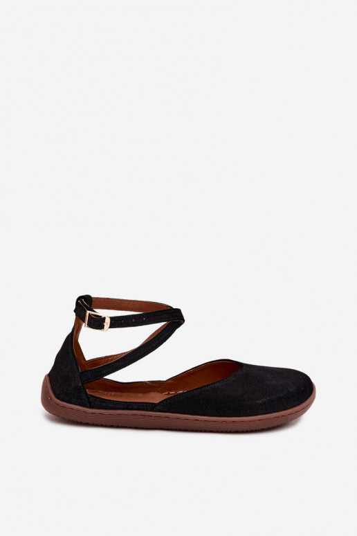 Ballerines pour femmes en faux daim avec brides Zazoo 320 couleur noire