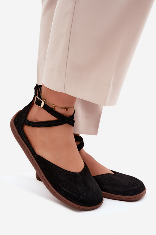Ballerines pour femmes en faux daim avec brides Zazoo 320 couleur noire