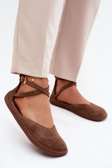 Ballerines pour femmes en faux daim avec brides Zazoo 320 couleur marron 2