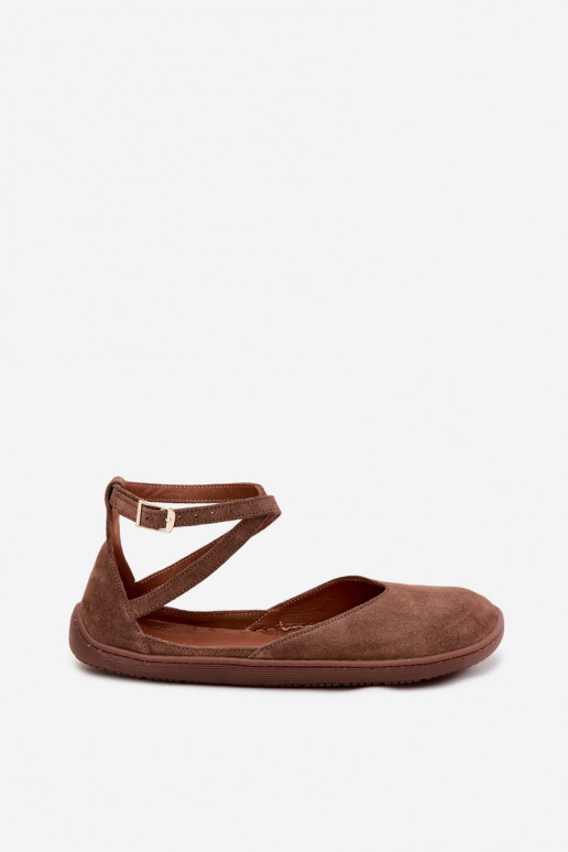 Ballerines pour femmes en faux daim avec brides Zazoo 320 couleur marron