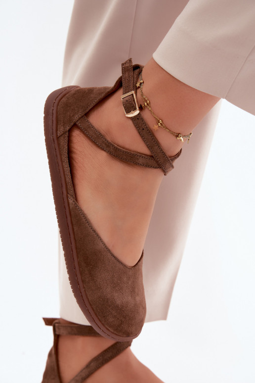 Ballerines pour femmes en faux daim avec brides Zazoo 320 couleur marron