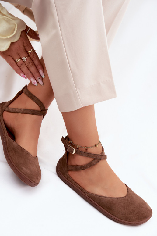 Ballerines pour femmes en faux daim avec brides Zazoo 320 couleur marron