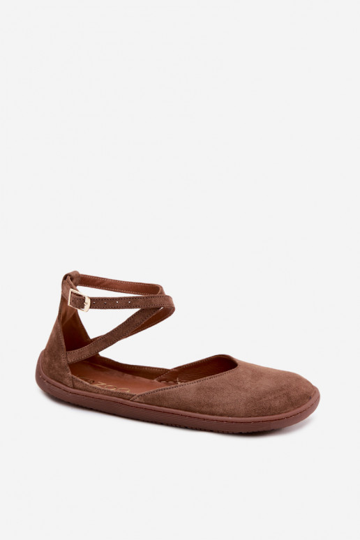 Ballerines pour femmes en faux daim avec brides Zazoo 320 couleur marron