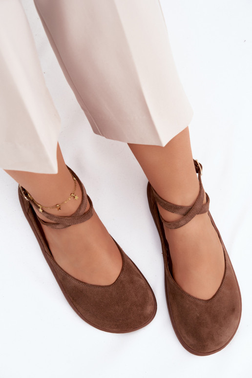 Ballerines pour femmes en faux daim avec brides Zazoo 320 couleur marron