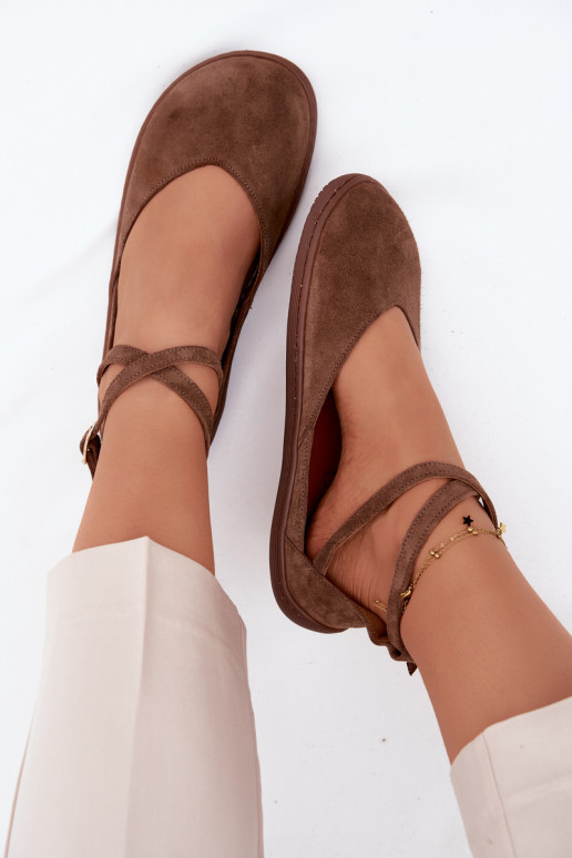 Ballerines en daim Féminin Barefoot avec des bandes Zazoo 320 marron