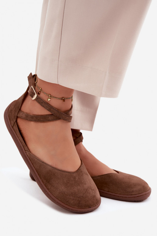 Ballerines pour femmes en faux daim avec brides Zazoo 320 couleur marron