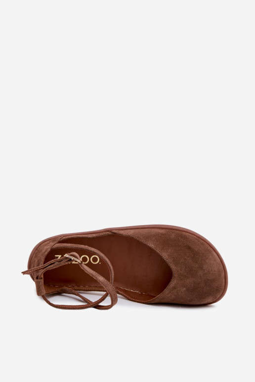 Ballerines pour femmes en faux daim avec brides Zazoo 320 couleur marron