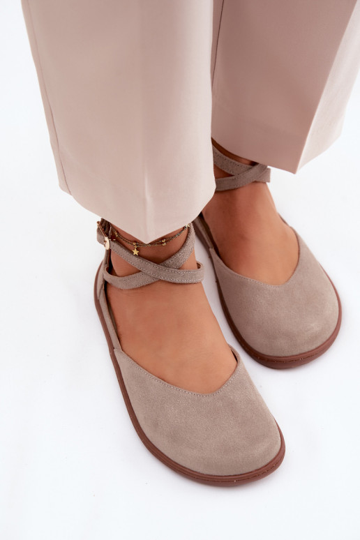 Ballerines en daim Féminin Barefoot avec des bandes Zazoo 320 couleur cappuccino