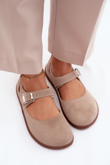 Peau Ballerines en daim Barefoot avec des sangles Zazoo N1319 beige