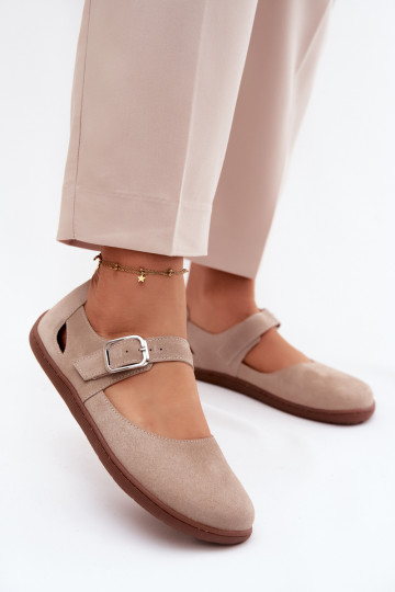 Ballerines en faux daim avec brides Zazoo N1319 couleur sable 2