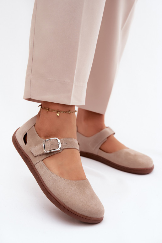 Ballerines en faux daim avec brides Zazoo N1319 couleur sable