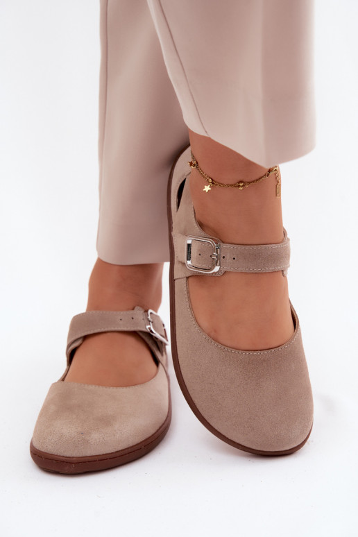 Peau Ballerines en daim Barefoot avec des sangles Zazoo N1319 beige