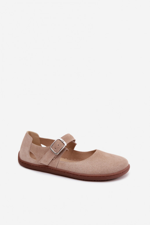 Ballerines en faux daim avec brides Zazoo N1319 couleur sable