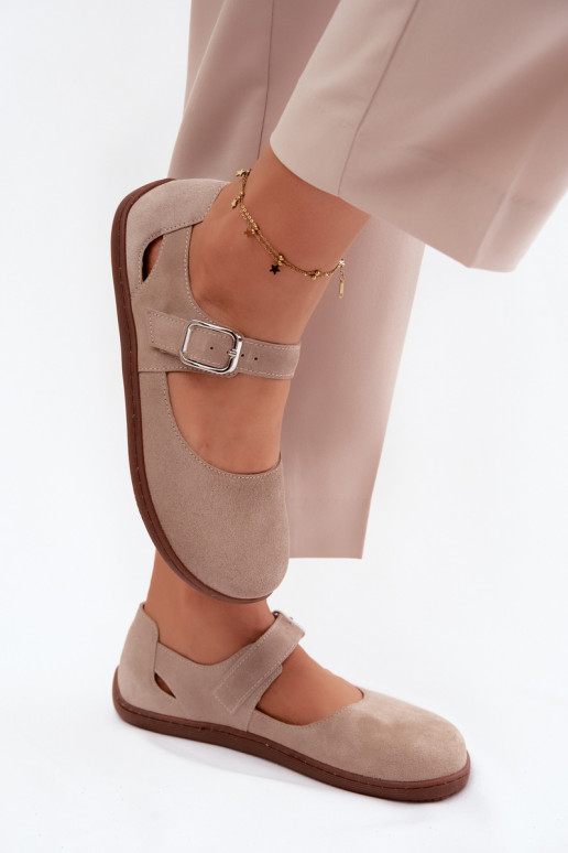 Ballerines en faux daim avec brides Zazoo N1319 couleur sable