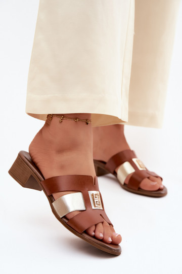 Pantoufles en cuir Féminin avec des talons Zazoo 40517 marron 2