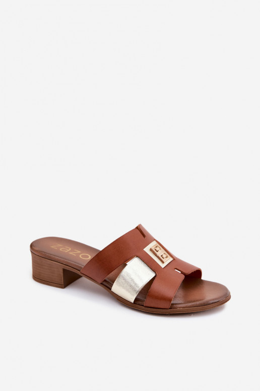 Chaussons en cuir pour femmes avec talons Zazoo 40517 couleur marron