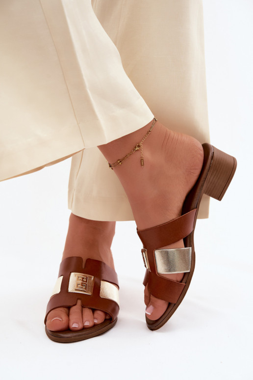 Pantoufles en cuir Féminin avec des talons Zazoo 40517 marron