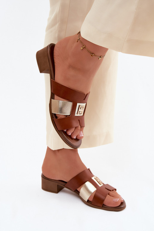 Pantoufles en cuir Féminin avec des talons Zazoo 40517 marron