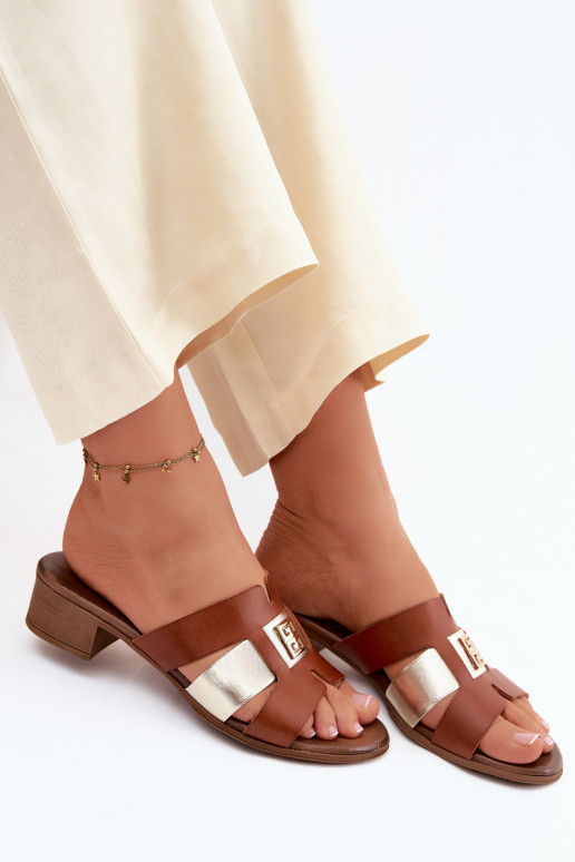 Pantoufles en cuir Féminin avec des talons Zazoo 40517 marron