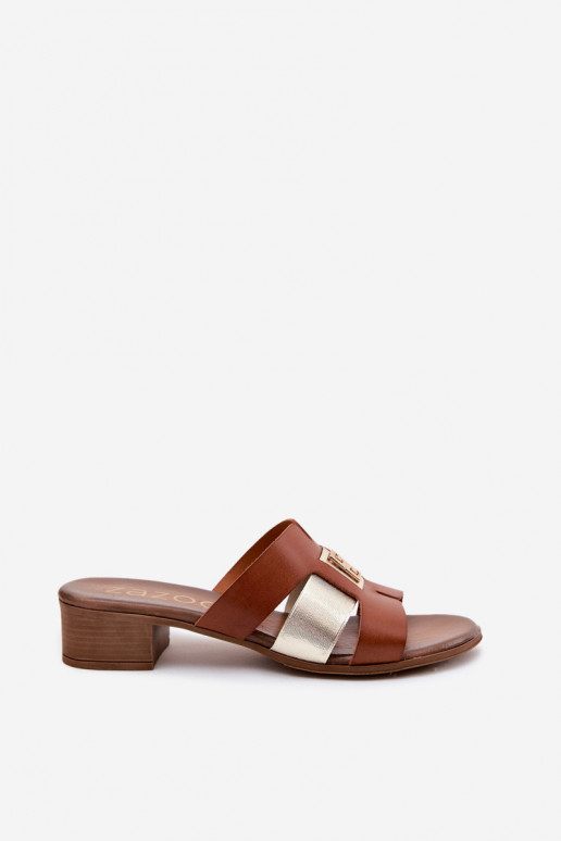 Pantoufles en cuir Féminin avec des talons Zazoo 40517 marron