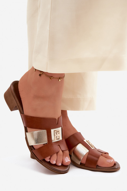 Chaussons en cuir pour femmes avec talons Zazoo 40517 couleur marron