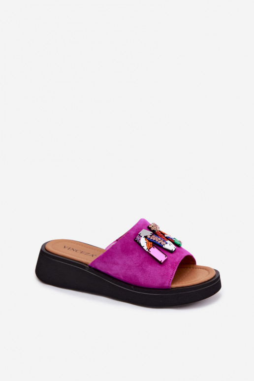 Chaussons en faux daim avec ornements et plateforme Vinceza 66942 couleur rose