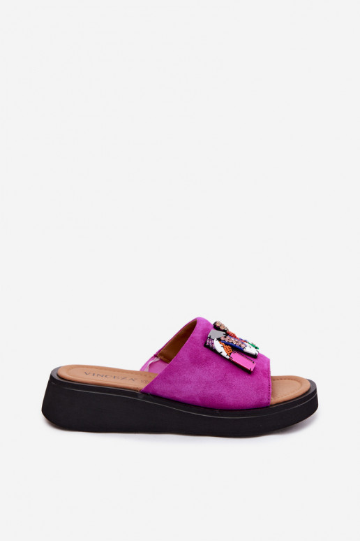 Chaussons en faux daim avec ornements et plateforme Vinceza 66942 couleur rose