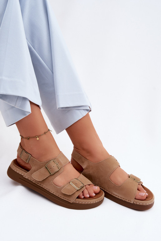 Sandales pour femmes en faux daim avec boucles Vinceza 79620 couleur marron