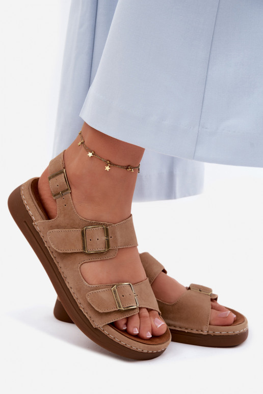 Sandales pour femmes en faux daim avec boucles Vinceza 79620 couleur marron