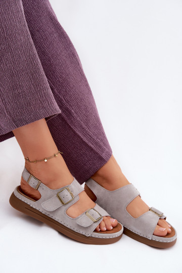Sandales pour femmes en daim synthétique gris avec boucles Vinceza 79620
