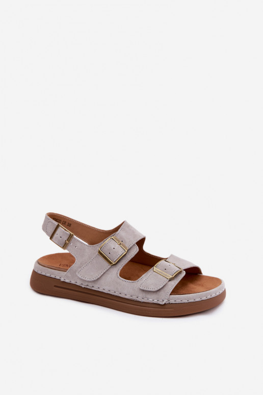 Sandales pour femmes en daim synthétique gris avec boucles Vinceza 79620