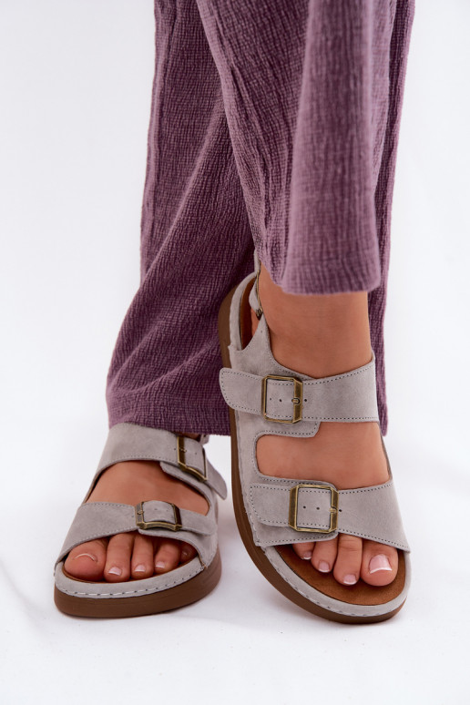 Sandales pour femmes en daim synthétique gris avec boucles Vinceza 79620