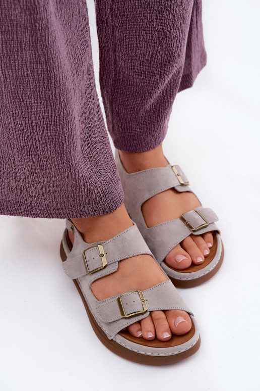 Sandales pour femmes en daim synthétique gris avec boucles Vinceza 79620
