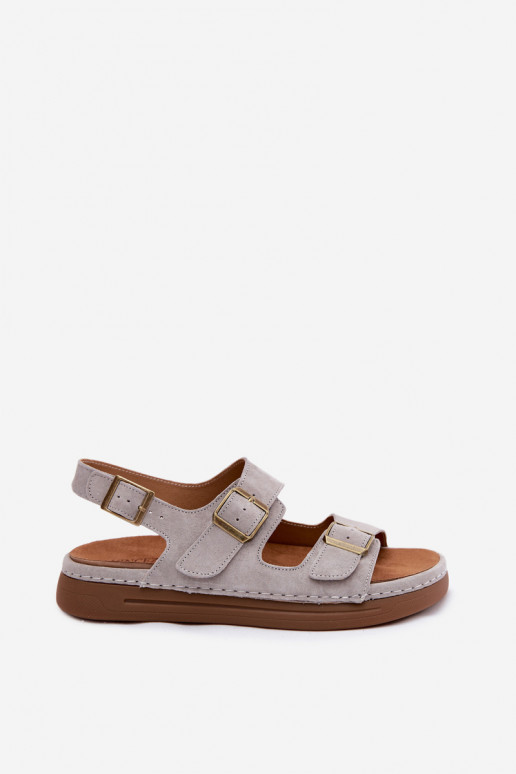 Sandales pour femmes en daim synthétique gris avec boucles Vinceza 79620