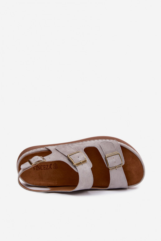 Sandales pour femmes en daim synthétique gris avec boucles Vinceza 79620