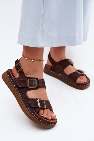 Sandales pour femmes en daim synthétique marron avec boucles Vinceza 79620 2
