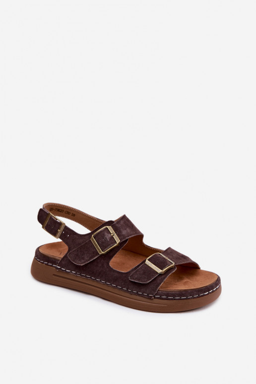 Sandales pour femmes en daim synthétique marron avec boucles Vinceza 79620