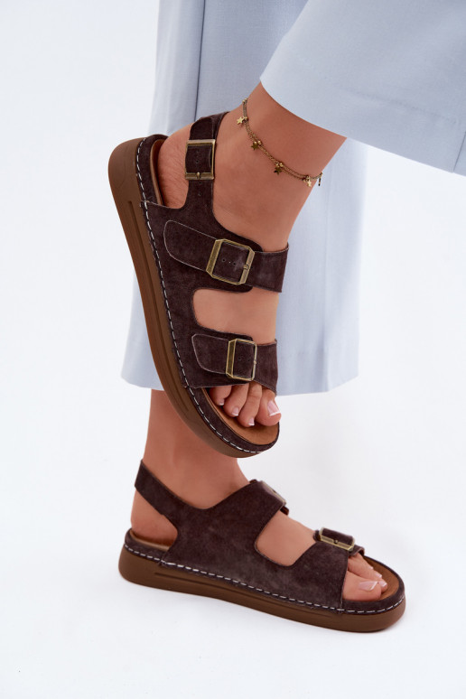 Sandales pour femmes en daim synthétique marron avec boucles Vinceza 79620