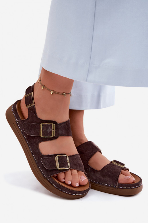 Sandales pour femmes en daim synthétique marron avec boucles Vinceza 79620