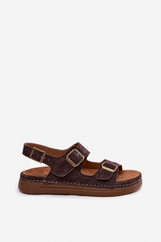 Sandales pour femmes en daim synthétique marron avec boucles Vinceza 79620