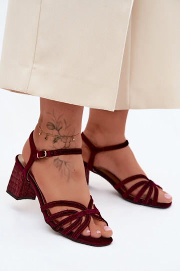 Sandales à talons en velours D&A SR61-0102 bordeaux