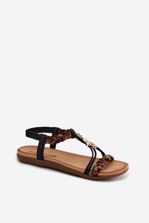 Sandales noires pour femmes avec brides et motifs léopard Nusoreth