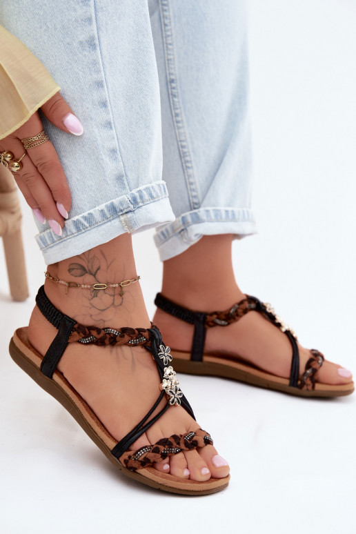 Sandales noires pour femmes avec brides et motifs léopard Nusoreth